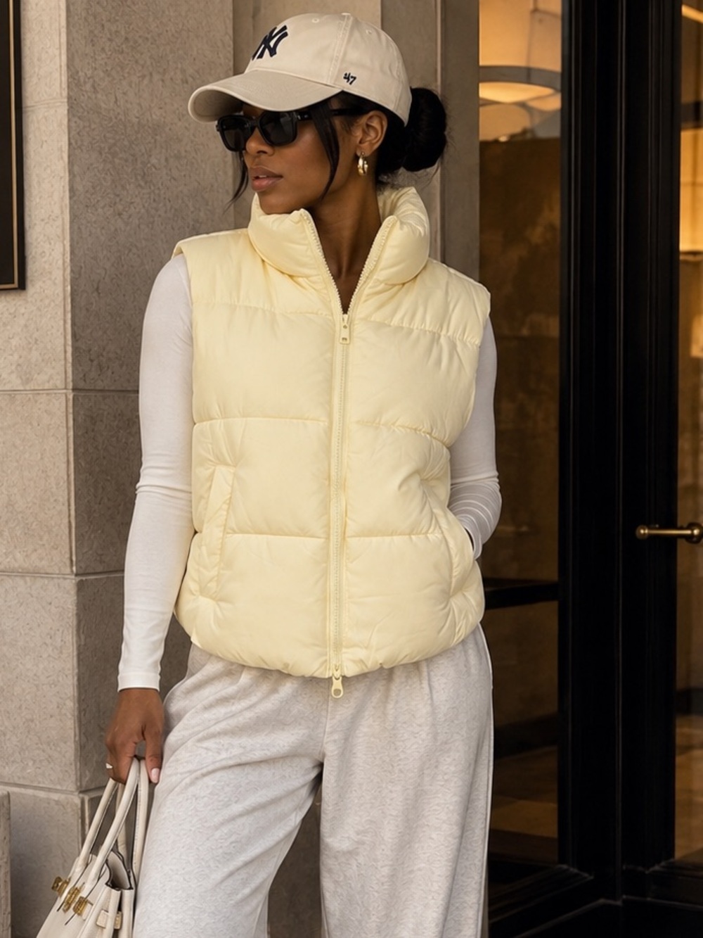 Almost Famous Pale Yellow Puffer Vest